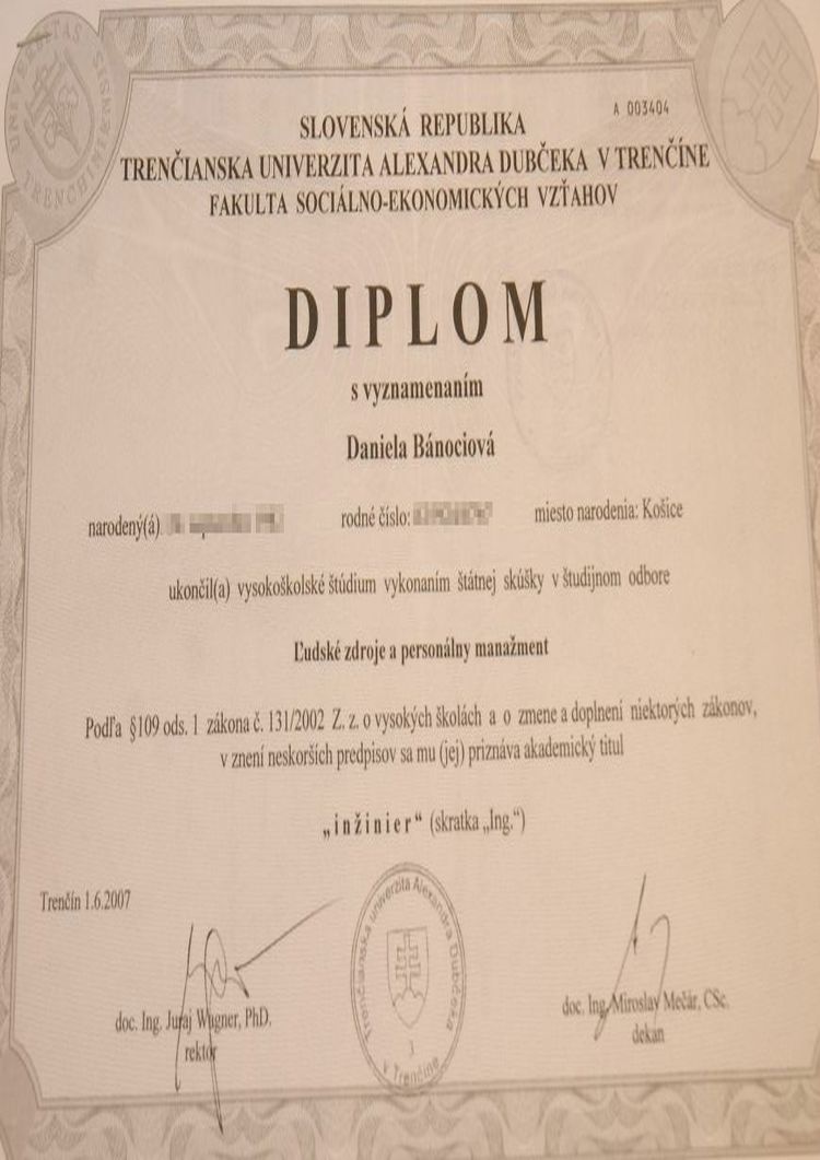 Buy college degree Trencianska Univerzita Alexandra Dubceka v Trencíne