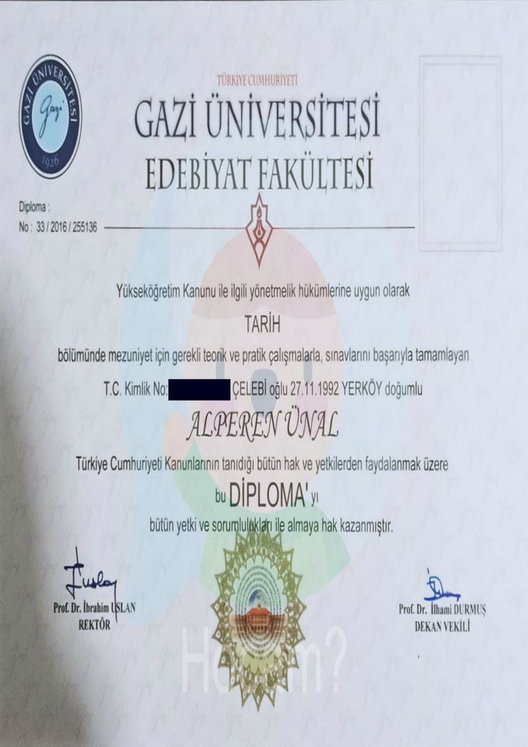 Buy college degree from the  Gazi Üniversitesi