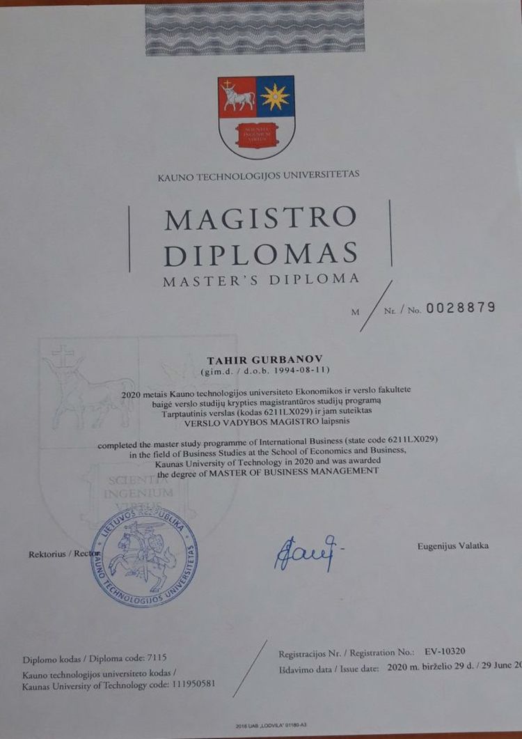 Buy college degree from The Kauno technologijos universitetas