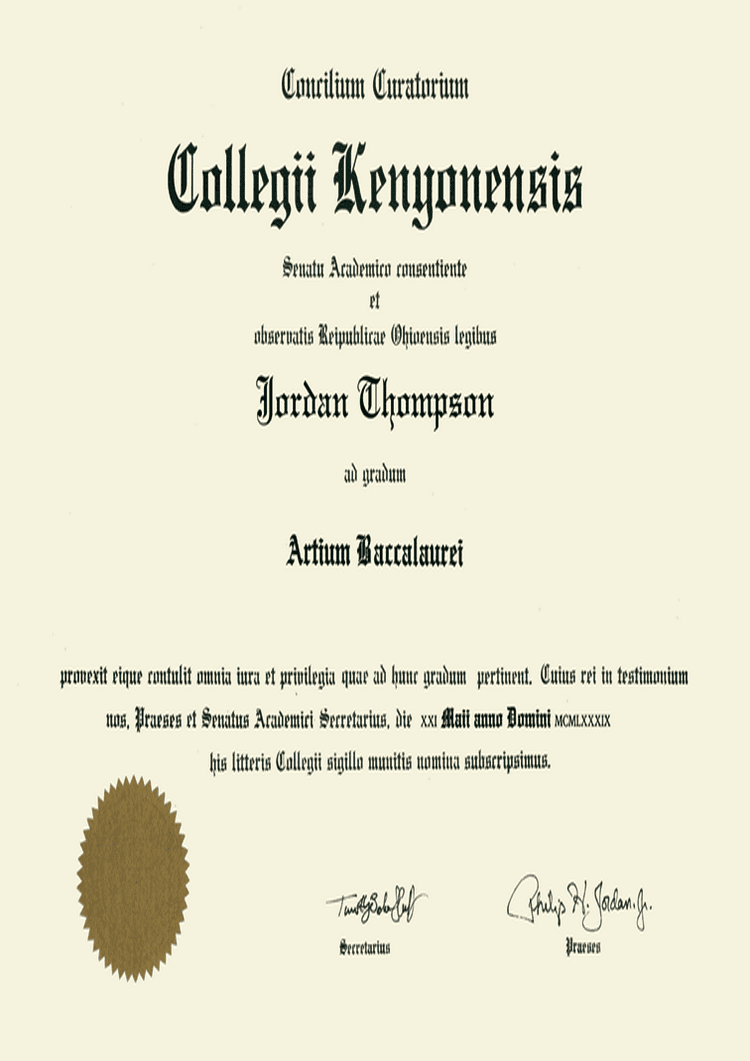 Buy college degree from The Kenyon College