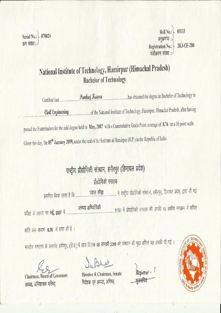 Buy college degree from The National Institute of Technology, Hamirpur