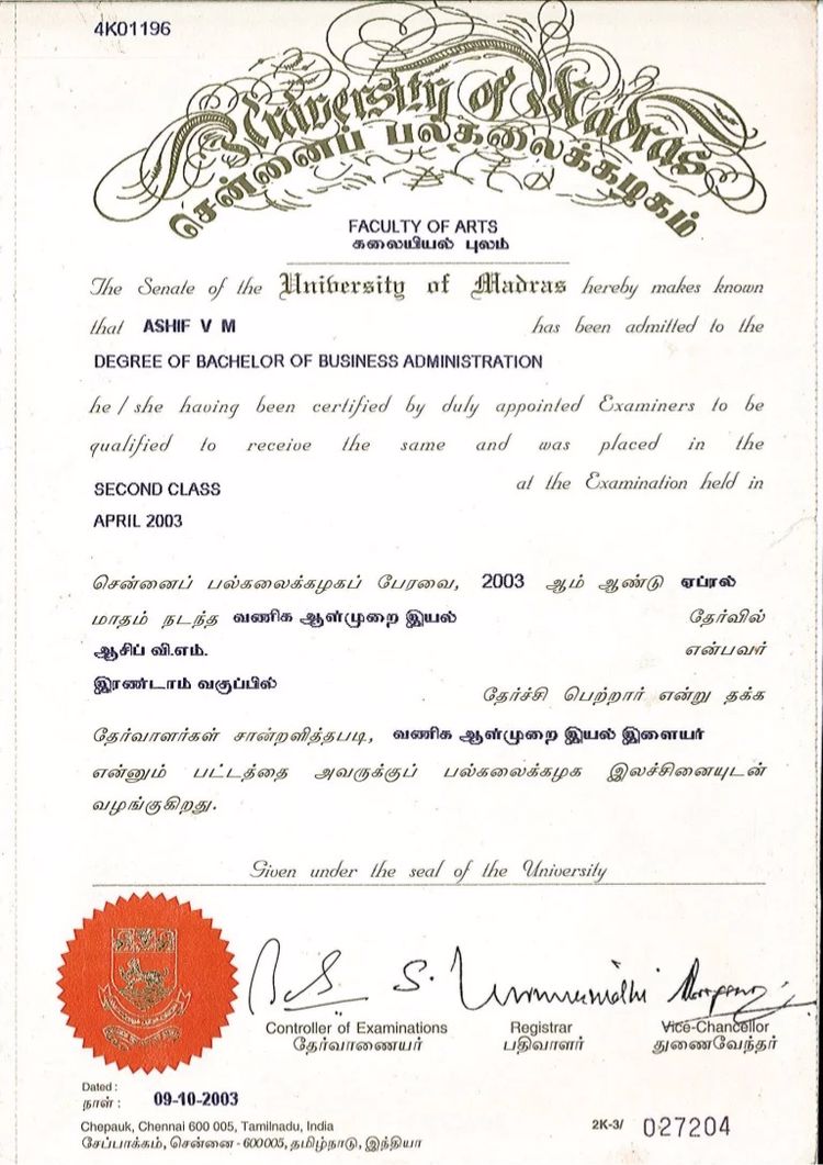 Buy college degree from The University of Madras